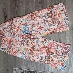 Sigrid Olsen Women's Linen Blend Wide-Leg Pants Elastic Waist Paisley Sz 8